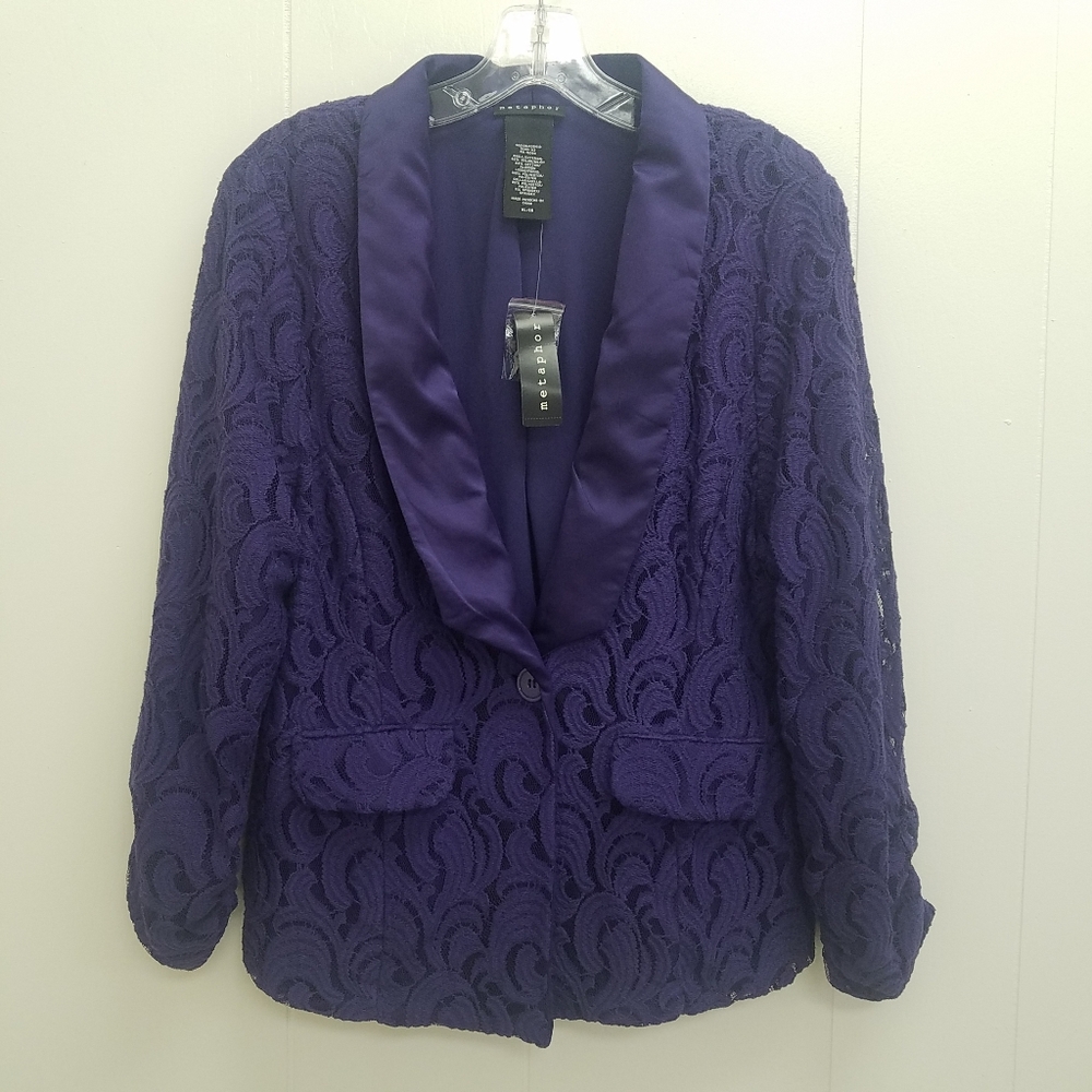 Metaphor Holiday Ruched Sleeve Lace Blazer